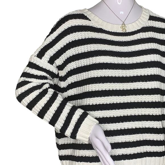 Express Sweater Oversized Size Small Black and White Striped Chunky Knit - Picture 3 of 10